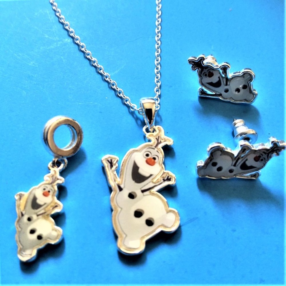 Jewelry Set 5pc Disney Parks Frozen Olaf Earrings Necklace Charm Walt Silver
